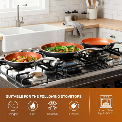 12.5 Large Frying Pans Nonstick, Family Sized Non Stick Frying Pan with Ceramic Copper Coating, Stay Cool Handle, Non Toxic, Dishwasher and Oven Safe6