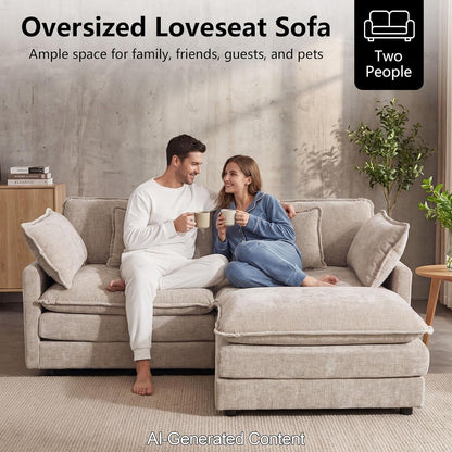 76.7" Camel Small L Shaped Cloud Couch Loveseat Sofa with Ottoman3