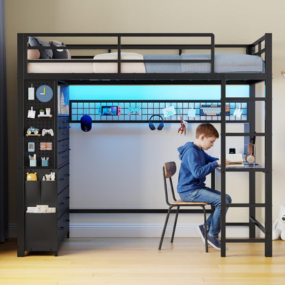 Twin Loft Bed with Desk,14 Storage Drawers & Power Outlet, Black8