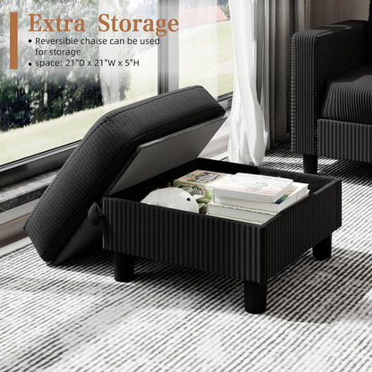 Modern Upholstered Sectional Sofa, L-Shaped Couch with Storage Ottoman and Reversible Chaise for Living Room, Carbon Black Corduroy Fabric7
