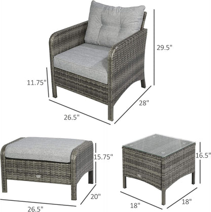 5 Pieces Rattan Wicker Lounge Chair 2 Ottomans Gray/Light Gray5