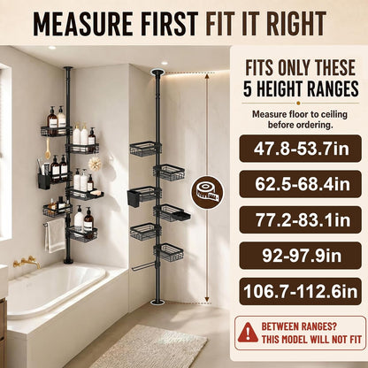 6-Tier Corner Shower Caddy Tension Pole, Rustproof Shelves, Black2