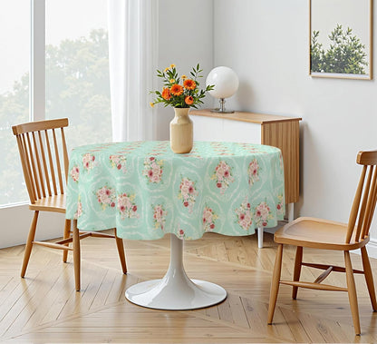 Round Floral Tablecloth, Shabby Chic Table Cloth, Mint Green, 60 Inch2