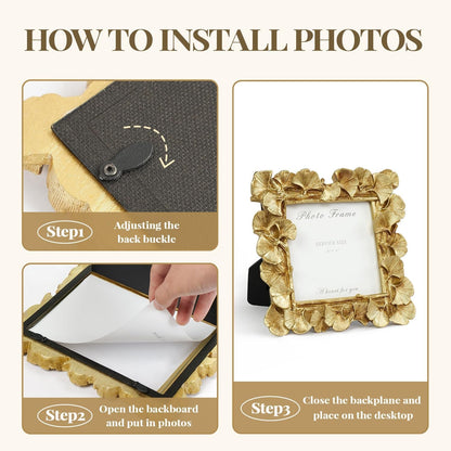 4X4 Picture Frame Small Gold Square Frame, Vintage Ginkgo Leaf9