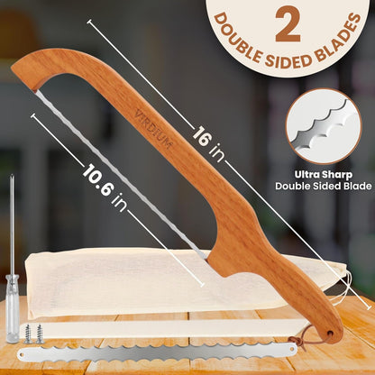 16" Premium Bread Slicer for Homemade Bread Knife for Homemade Bread Bow Sourdough Knife Starter Kit Bread Dough Tools Slicing Bagel Slicer Wooden Sandwich Cutter Handle Saw Breadly Razor Both Hand6