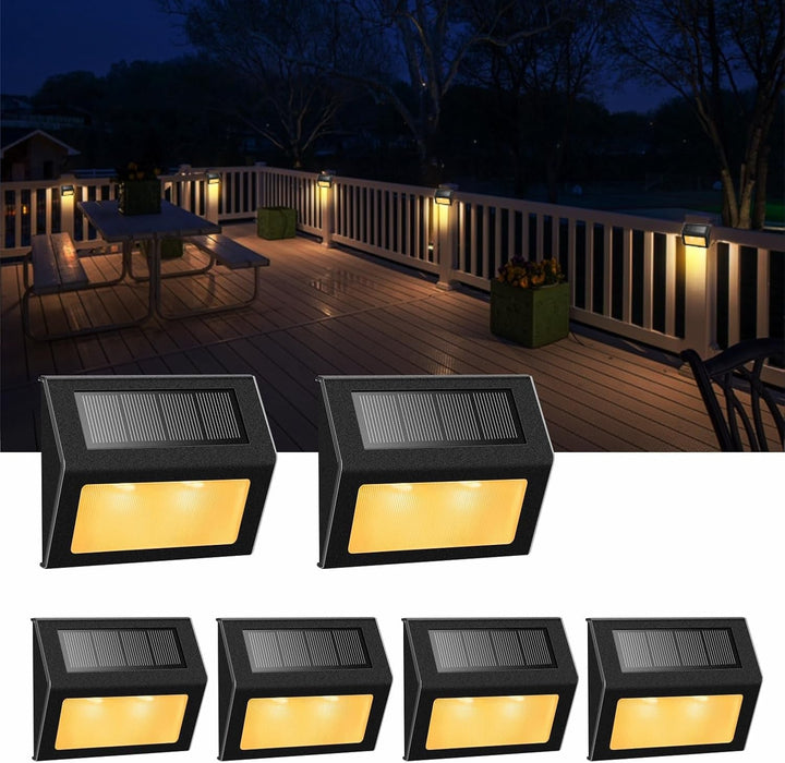 Warm White Solar Lights for Deck Step Fence, Black SST Housing, 6 Pack