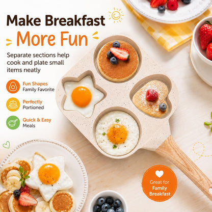 Non Stick Egg Frying Pans 4 Holes Shapes, Egg Frying Pan Nonstick, Heart Star Shapes Breakfast Pan, Quick Heating, Easy to Clean, Ideal Use for Breakfast4