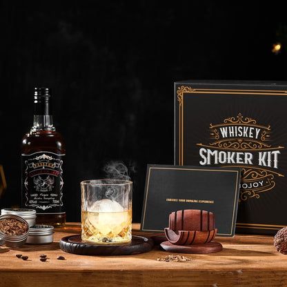 Whiskey Smoker Kit with Torch - 6 Flavors Wood Chips, 2 Glasses, 2 Ice Ball Molds - Cocktail Smoker Infuser Kit, Old Fashioned Drink Smoker Kit, Birthday Bourbon Whiskey Gifts for Men,Dad(No Butane)3