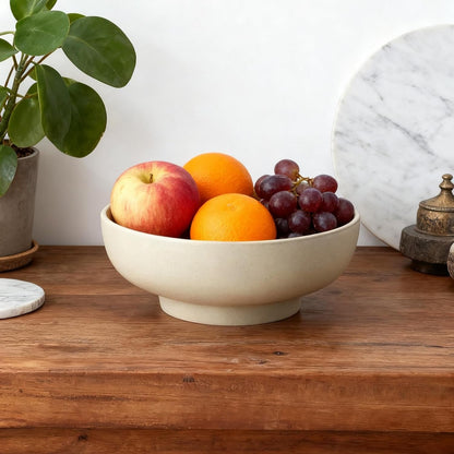 Stoneware Fruit Bowl for Kitchen Counter,Large Ceramic Decorative Bowls for Home Decor,Entryway Pedestal Bowl for Keys- 10.5Inch (Greige)2