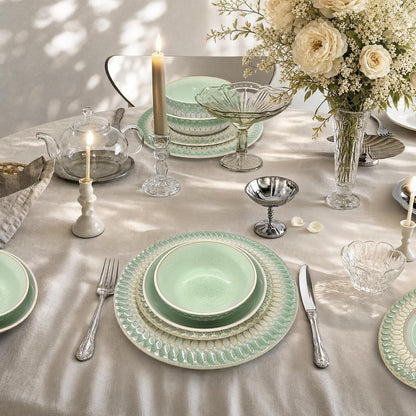 32Pcs Stoneware Embossed Dinnerware Set for 8, Green9