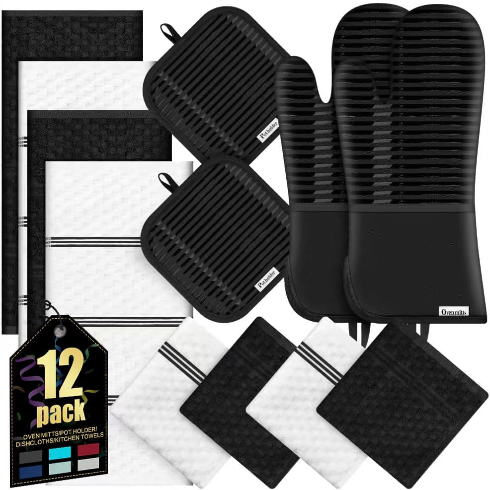 oven-mitts-kitchen-towels-and-dishcloths-with-pot-holders-sets-oven-gloves-hot-pads-500-f-heat-resistant-with-silicone-grip-include-2-cooking-gloves-2-potholders-4-kitchen-towels-4-dish-towels