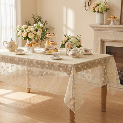 Gauze Flower Table Cloth, Beige, 60×104 Inch Rectangular4