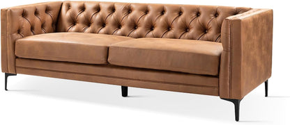 84" Faux Leather Sofa, Mid Century Modern 3 Seater Couch, Camel8
