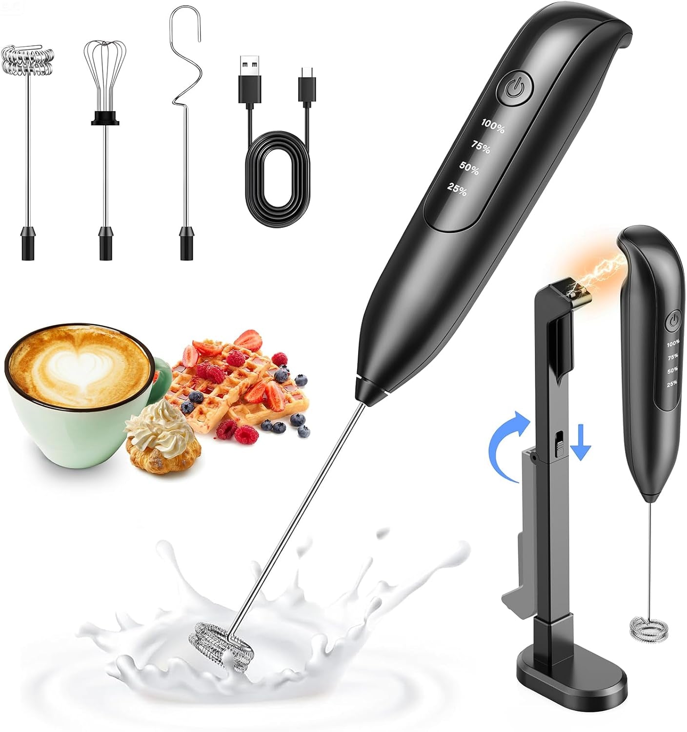 electric-milk-frother-led-wireless-charging-3-heads-3-speeds-coffee-handheld-frother-with-1800mah-6-hour-battery-magnetic-wireless-charging-stand-3-speed-for-latte-no-dead-battery