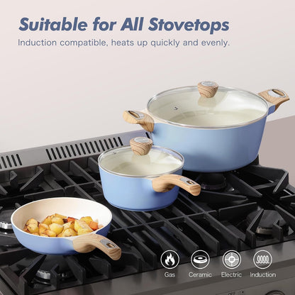 Ceramic Pots and Pans Set Nonstick, Kitchen Cookware Sets, 14-Piece Induction Cookware, Non-Toxic Healthy Non Stick Cooking Set, with Frying Pans Set, PFAS PTFE PFOA PFOS Free5