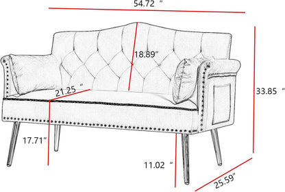 55-Inch Modern Velvet Loveseat Sofa with Gold Metal Legs & Side Pockets, Tufted Backrest, Perfect for Living Room, Bedroom, or Office (Modern Beige)2