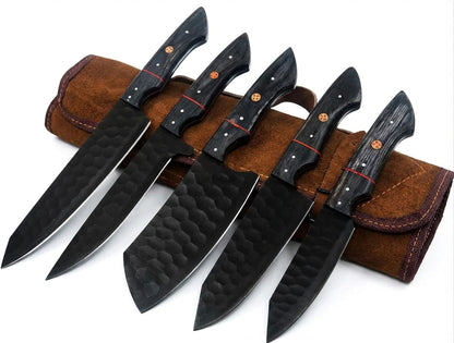'- Handmade Damascus Knife Set – 5 PCS Kitchen Knife Set with Leather Roll Bag, Professional Kitchen Knives, Kitchen Gadgets - Viking Chef'S Knives, Christmas Gift1