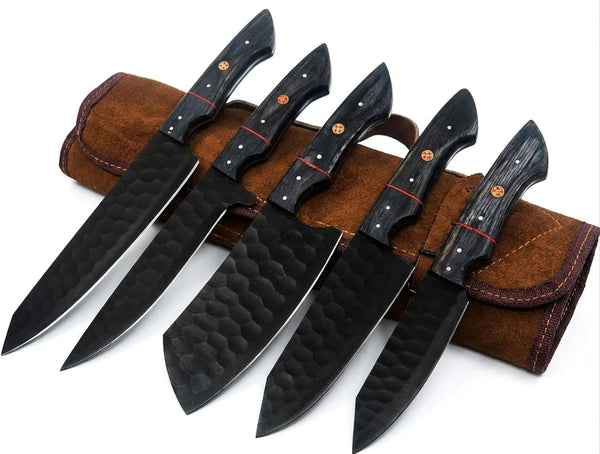 '- Handmade Damascus Knife Set – 5 PCS Kitchen Knife Set with Leather Roll Bag, Professional Kitchen Knives, Kitchen Gadgets - Viking Chef'S Knives, Christmas Gift1