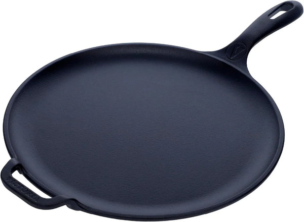 12-Inch Cast Iron Comal Pizza Pan with a Long Handle and a Loop Handle, Preseasoned with Flaxseed Oil, Made in Colombia1
