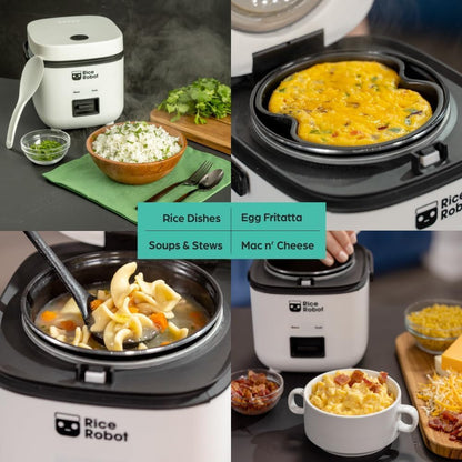 Rice Robot Personal Rice Cooker, Pfas-Free, Nonstick. 1 Quart Capacity, with Stainless Steel Steamer Tray, Measuring Cups, Recipe Book with 60 Recipes, and Serving Spoon, as Seen on TV7