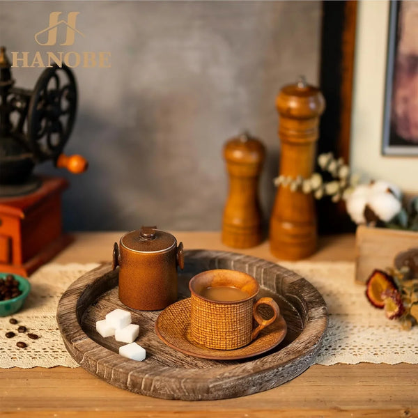 Wooden Tray for Coffee Table, Decorative round Candle Holder Plate | 11.2" Vintage Dining Table Centerpiece, Rustic Farmhouse Home Decor Serving Tray, Brown4
