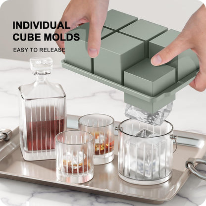 3 Packs Large Ice Cube Molds with Stackable Lid,Silicone Ice Cube Tray for Freezer,Big Square Ice Tray for Whiskey,Cocktails,Bourbon and Soups (Neutral)3