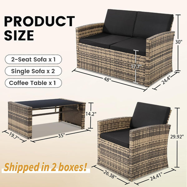 4 Piece Patio Furniture Set, Outdoor Wicker Conversation Set5