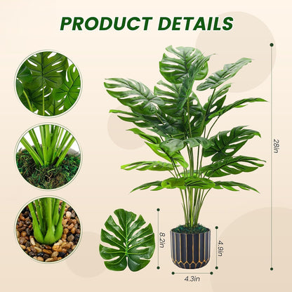 28" Fake Plants, Monstera Plant in Black Gold Pot for Home Decor | Artificial Plants Indoor Add Refined Tropical Greenery to Modern Offices, Elegant Entryways, Reception Areas and House Decor3