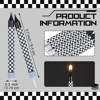 12 Pcs Race Car Birthday Candles, Black White Checkered Flag4