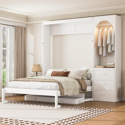 Murphy Bed Queen Size,Murphy Bed with Stoarge Shelf,White1