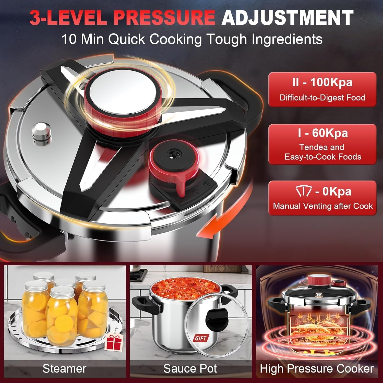 3-in-1-304-stainless-steel-pressure-cooker-8-qt-save-70-time-3-psi-settings-one-hand-locking-pressure-canner-induction-compatible-olla-de-presion-glass-lid-steamer-rack-included