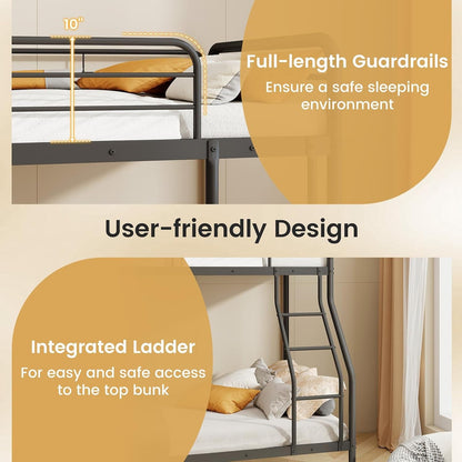 Metal Bunk Beds Twin over Full Size, Heavy Duty Bunk Bed for Teens Adults with Ladder & Guardrails, Space Saving Metal Bunk Bed for Dorm, Bedroom, Apartment, No Box Spring Needed (Black)6