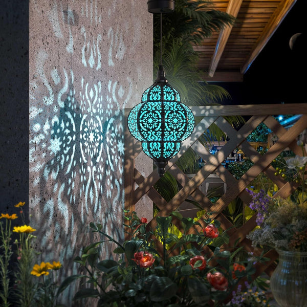 Hanging Solar Lights Outdoor Garden Decor Solar Lantern Waterproof Plastic Moroccan Outdoor Decorations for Patio Pathway Yard Backyard Garden Decorative (1, Black)2