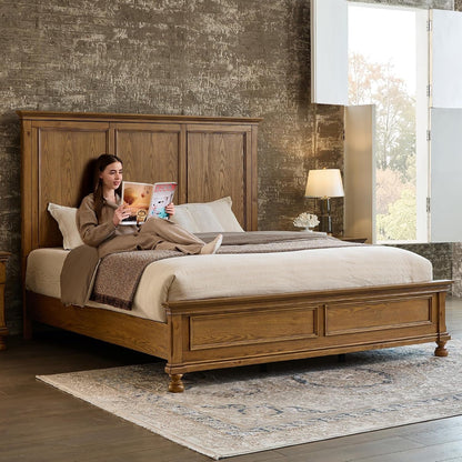 Solid Wood Queen Bed Frame, Traditional Wooden Platform Bed8