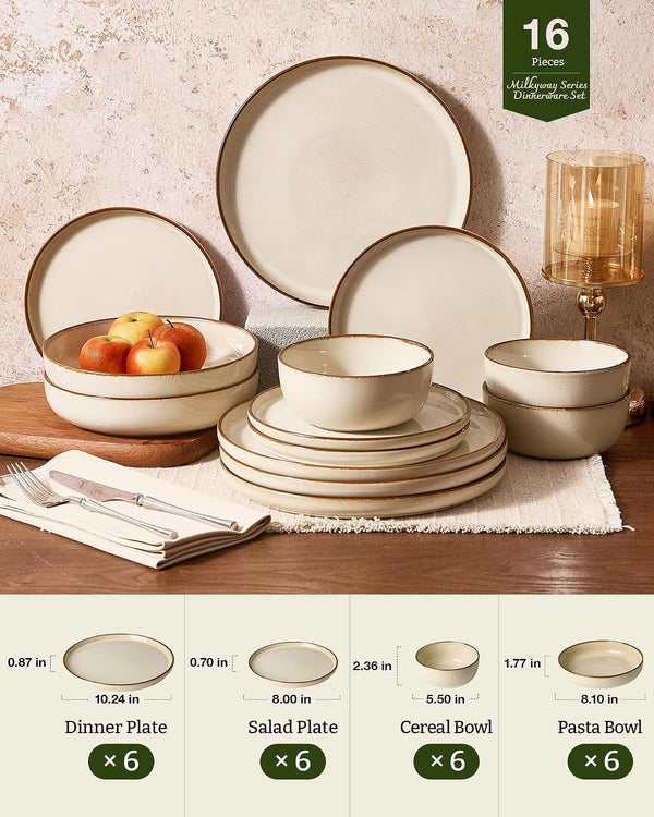Milkyway 16-Piece Dinnerware Set with Pasta Bowls, Light Khaki2