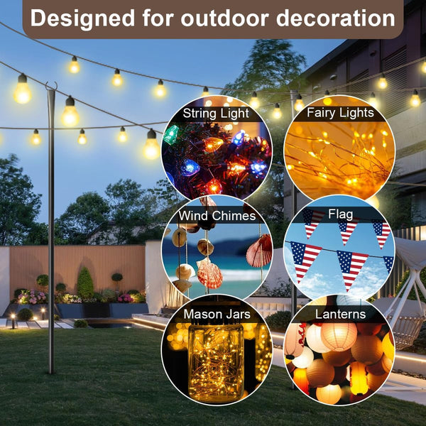 4 Pack String Light Poles for Outdoor,Metal Light Hanging Pole outside with Fork,Light Stand for Patio, Pergola, Garden, Backyard, Yard, Camping Party (4 Pack)4