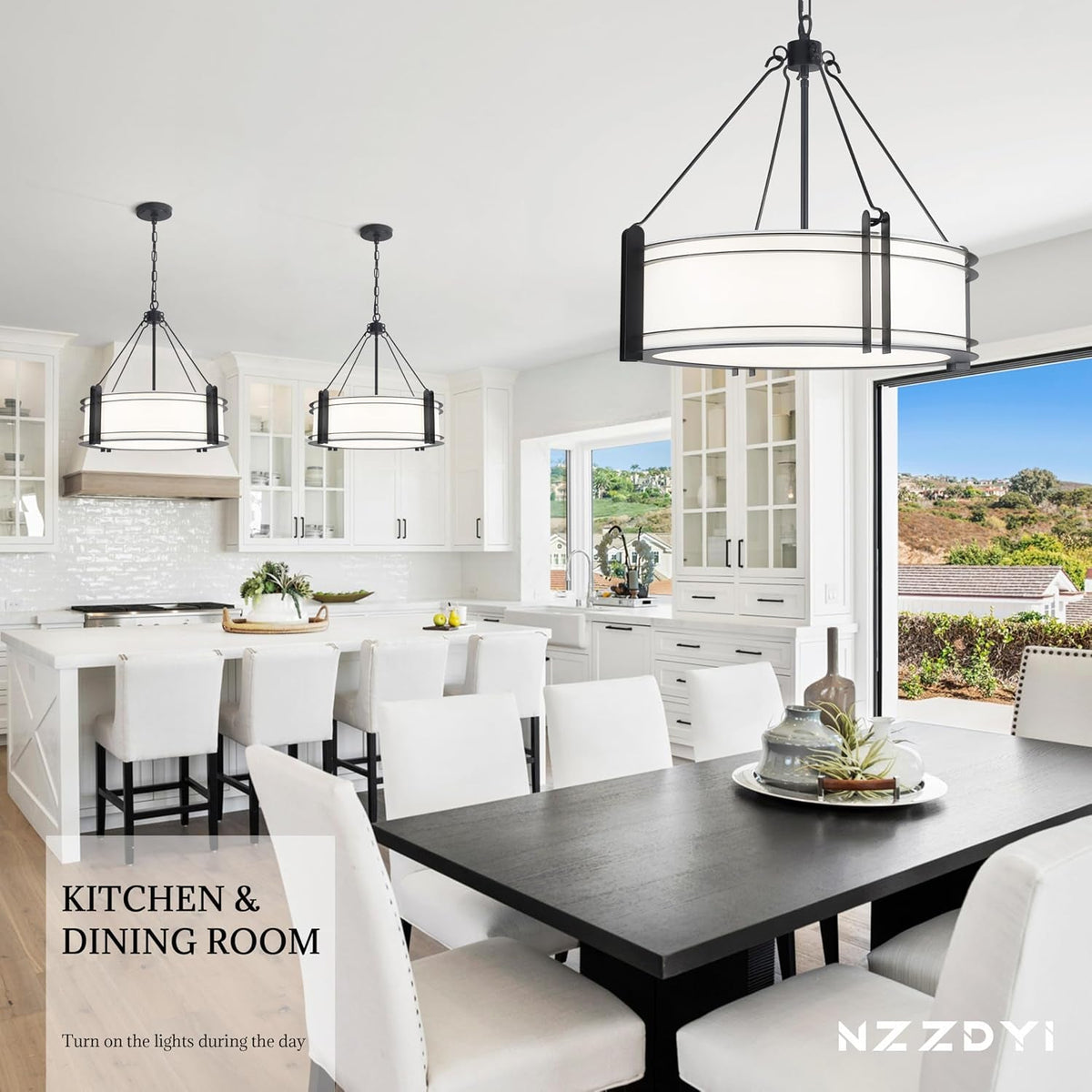 20-4-black-drum-chandelier-with-white-linen-fabric-shade