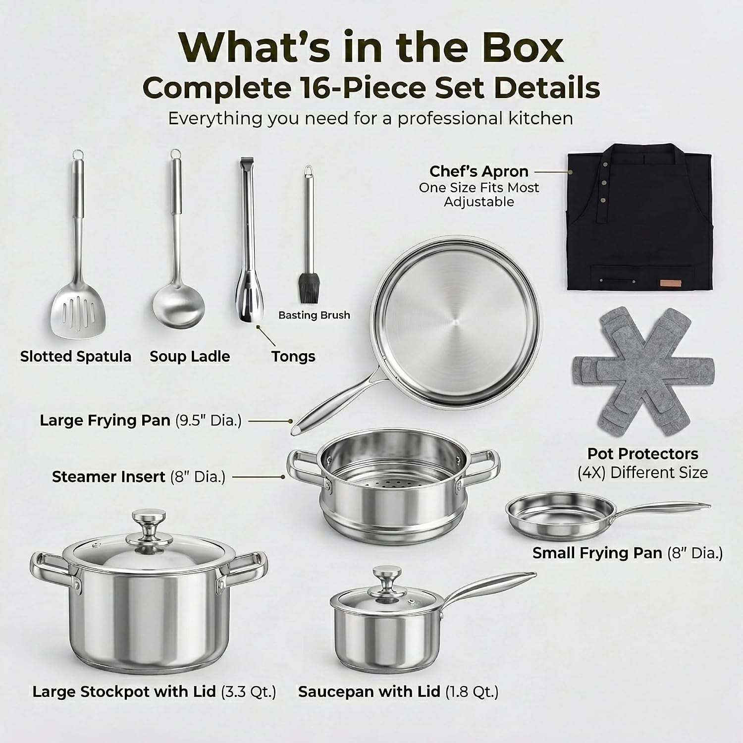 stainless-steel-cookware-set-16-piece-pots-and-pans-set-non-toxic-kitchen-induction-cookware-with-glass-lids-steamer-utensil-sets-pot-protectors-apron-oven-dishwasher-safe-silver