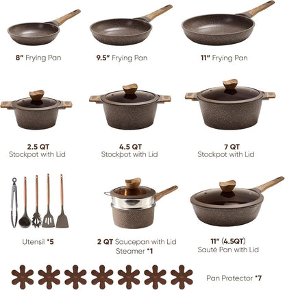 26Pcs Pots and Pans Set, Nonstick Cookware Sets | Induction Kitchen Cooking Set, Special Texture Design, Ultra Durable, Easy Food Release, Even Heating, with Frying Pans Set2