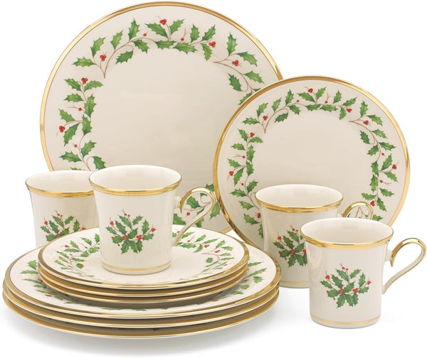 Holiday Christmas Porcelain 12-Piece Dinnerware Set with Mugs4