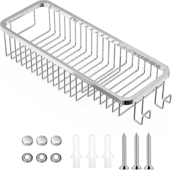 Wire Basket Wall Mount,Corner Shower Caddy 304 Stainless Steel,Bathroom Shower Organizer Soap Caddy,Polished Finish-Long Basket1