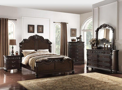 Peanu Traditional Eastern King Bed, Antique Cherry, Carved Details, Bun Feet, 90 X 84 X 68 Inches10
