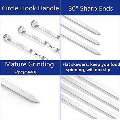 12PCS Kabob Skewers Flat Metal BBQ Barbecue Skewer 14" Long Stainless Steel Shish Kebob Sticks Wide Reusable Grilling Skewers Set for Meat Shrimp Chicken Vegetable, 12 Pack9
