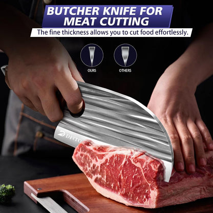 Butcher Knife Set, Sharp Kitchen Knife Set with Roll Bag Gift for Men | Hand Forged 14PCS Butcher Chef Knife Set with Bone Chopping Knives & Meat Cleaver Knife & Fillet Knives for Home, Camping BBQ4