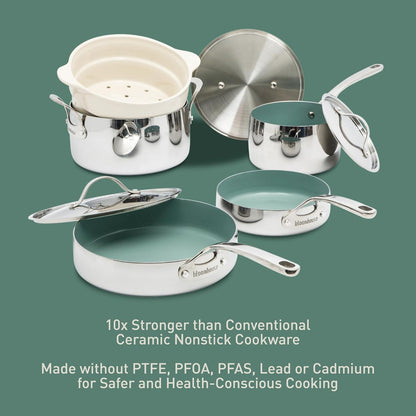 Bloomhouse - Two Time Oprah'S Favorite Things Winner - 8 Piece Triply Stainless Steel Pots and Pans Cookware Set W/Sage Green Non Toxic Pro Ceramic Non Stick Interior6
