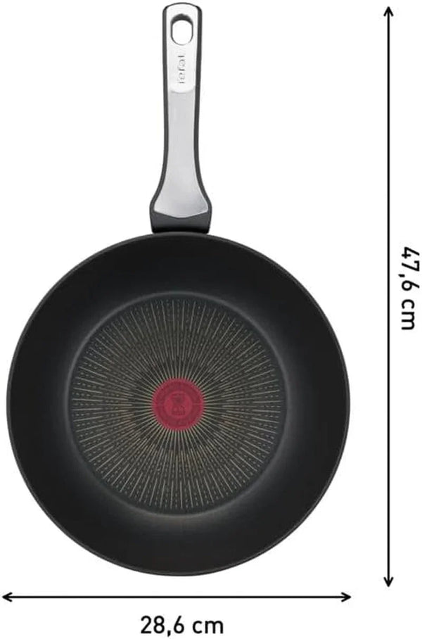 Tefal Unlimited On, Premium Cookware, 28 Cm Wok Pan, Uk'S Longest Lasting Non-Stick, Frying Pan, Heat Indicator, Induction Hob Compatible, Dishwasher Safe, Aluminium, Black, G25919AZ3