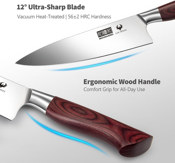 7PCS Kitchen Knife Set with Block, Sharp Chef Knives & Sharpener3