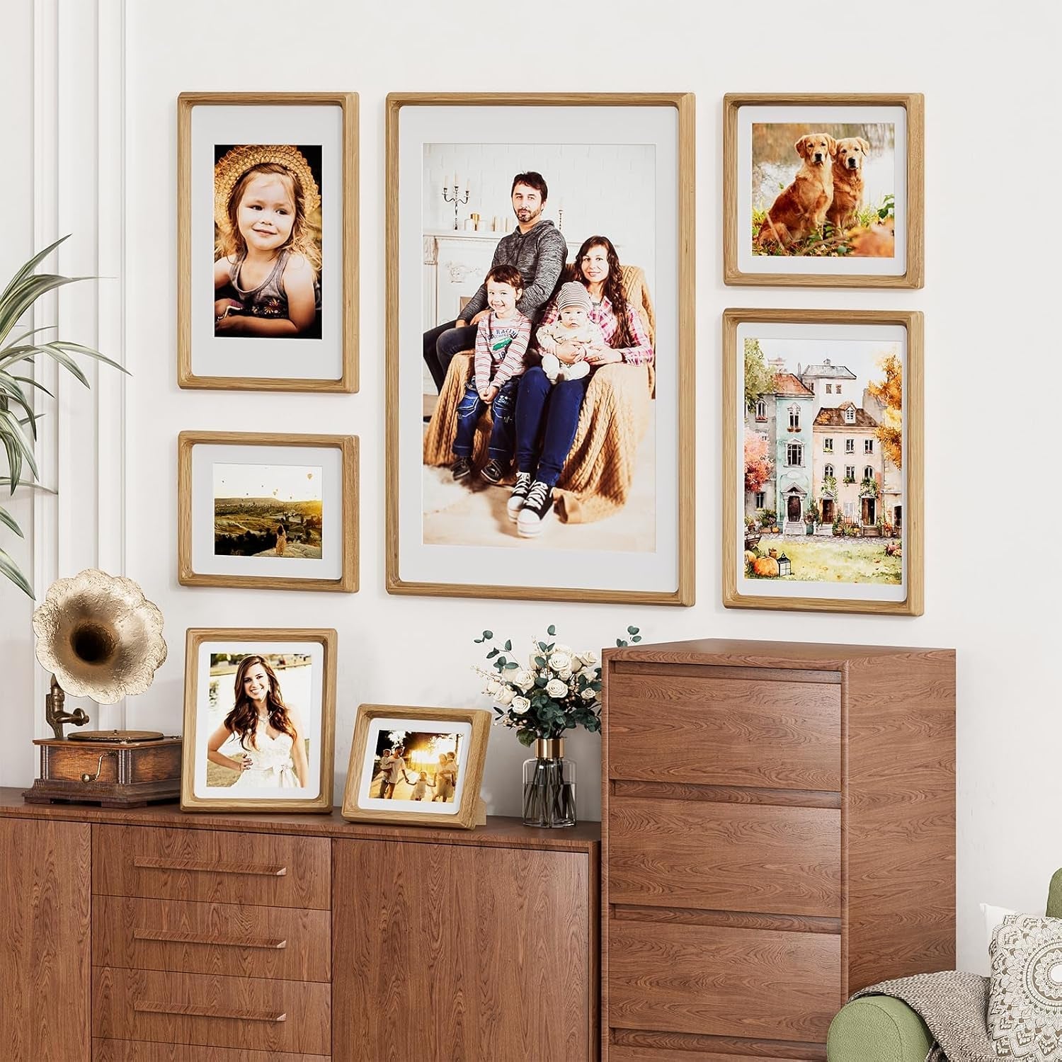 6x8-picture-frame-natural-oak-wood-tabletop-picture-frames-matted-5x7