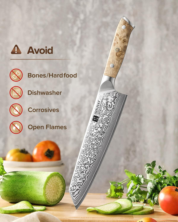 Damascus 8.3 Inch Kiritsuke Chef Knife,Hand Forged High Carbon Steel Sharp Kitchen Cutting Knife,Comfortable Ergonomic Full Tang Figured Sycamore Wood Handle8