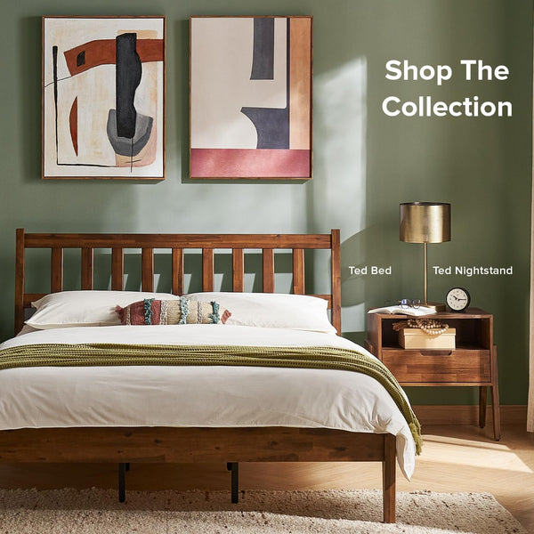 Ted Bed Frame with Headboard, Mid Century Modern Acacia Solid Wood Platform Bed Frame, Wooden Slats, No Box Spring, Double Metal Bar Support (Solid Wood, Queen (U.S. Standard))7